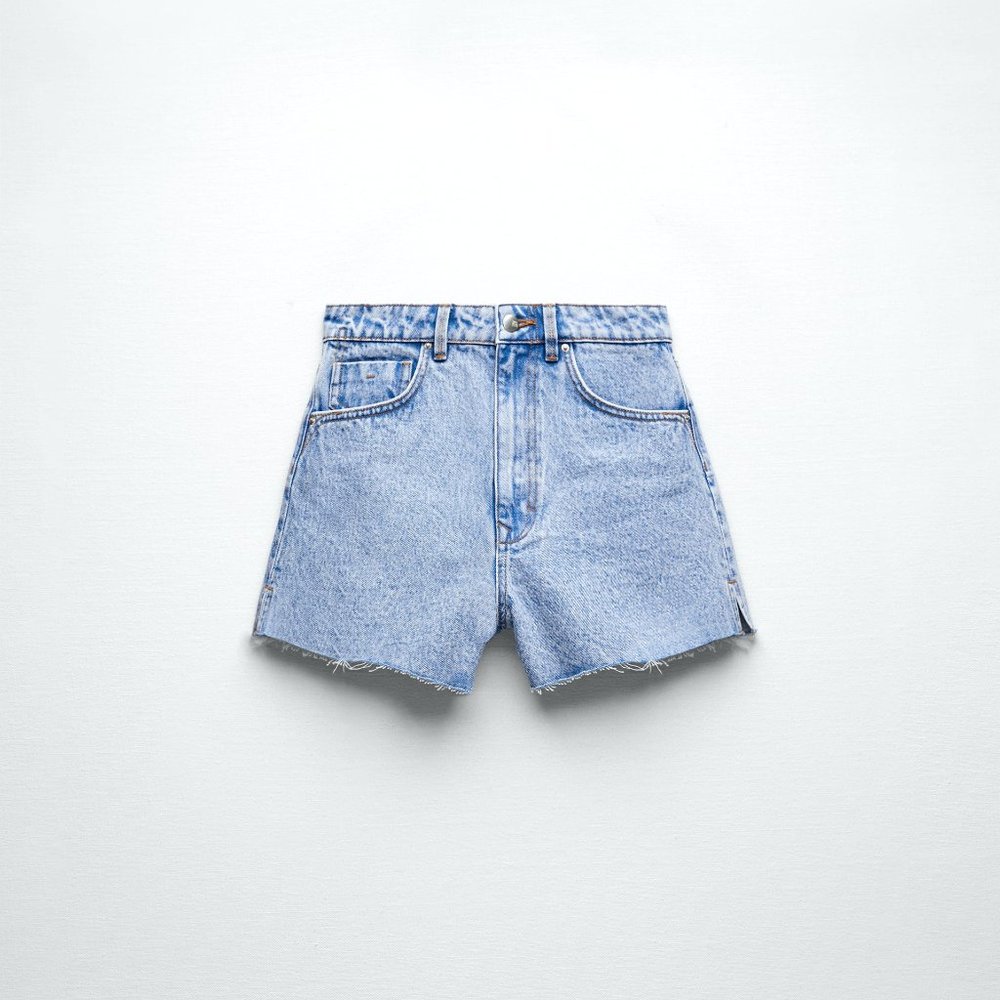 ZARA HIGH RISE DENIM SHORTS MID-BLUE